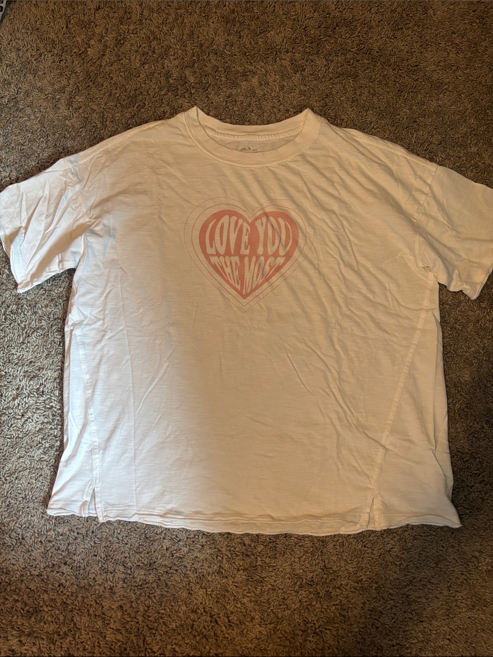 aerie White Short Sleeve Tee with Pink Heart 'LOVE YOU THE MOST' Graphic - Picture 2 of 5